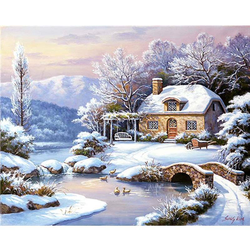 Diy 5D алмазная живопись полная круглая дрель зимняя природа вышивка крестиком мозаика Смола Алмазная вышивка набор снежный пейзаж декор
