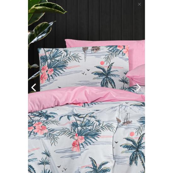 Double Duvet Cover Set with Fitted Sheet Palmiye/double-sided,palmiye