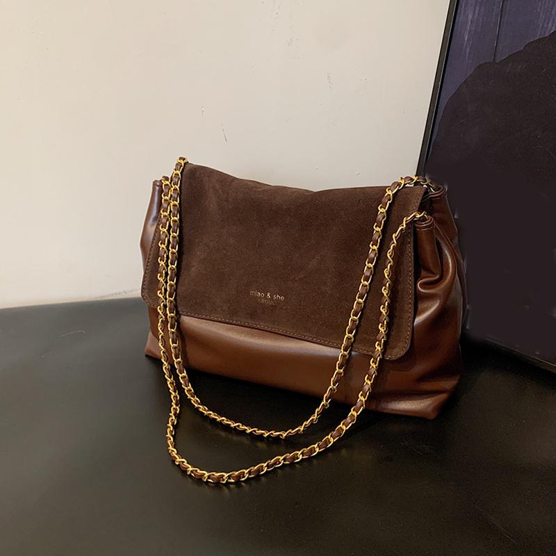 Yogodlns Мягкая сумка-тоут из ПУ кожи Новая женская сумка с золотыми цепочками Высококачественная Вместительная сумка на одно плечо Однотонная Универсальная сумка кроссбоди