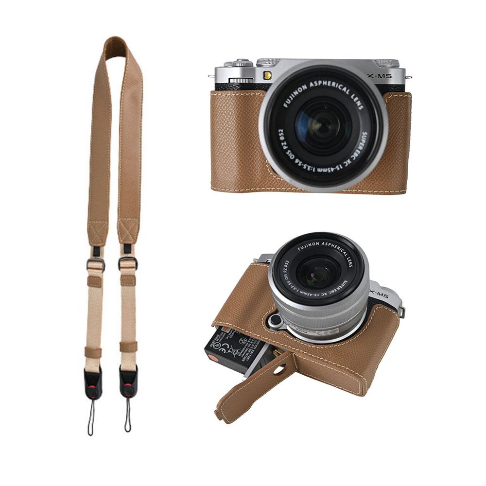 Получехол для камеры из ПУ кожи с принтом пальм для Fujifilm XM5 Fuji X-M5, крышка с отверстием для батарейного отсека снизу, со шнурком