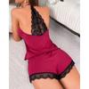 Women's Crochet Lace Pajamas Sleeveless V-Neck Set Casual Daily Wear 2 Piece Sleepwear Suit Sexy Solid Home Clothes