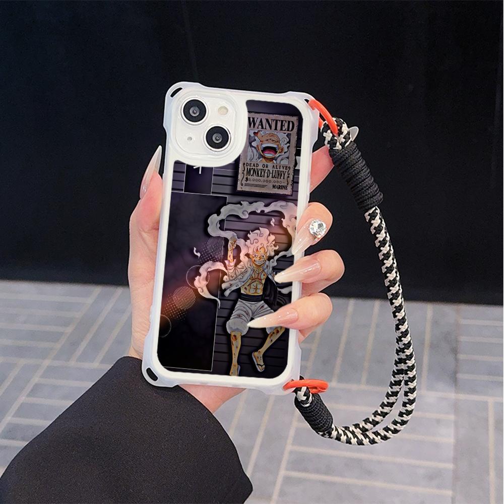 Мягкие чехлы для телефонов Ae92 One Piece Luffy Gear 5 для iPhone 16 15 14 13 12 11 Pro Max 7 8 Plus XR XS с ремешком на запястье, защитным шнурком для углов, задняя крышка