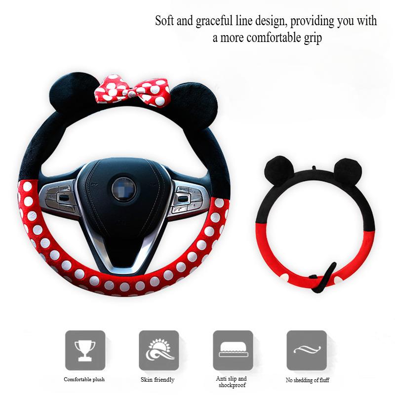 Minnie Mouse Car Steering Wheel Cover Cute Mickey Cartoon Plush Steering Covers Skin-Friendly Creative Car Accessory