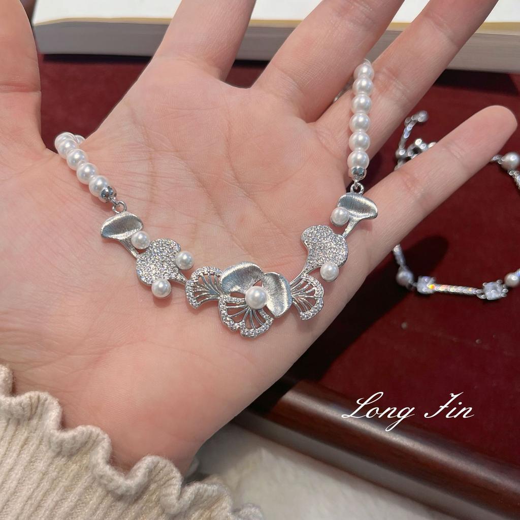 Крутое Бархатное Ожерелье с Гинкго Билоба Браслет с Жемчугом и Микро-Инкрустацией из Циркона Премиальный Набор Легкой Роскоши