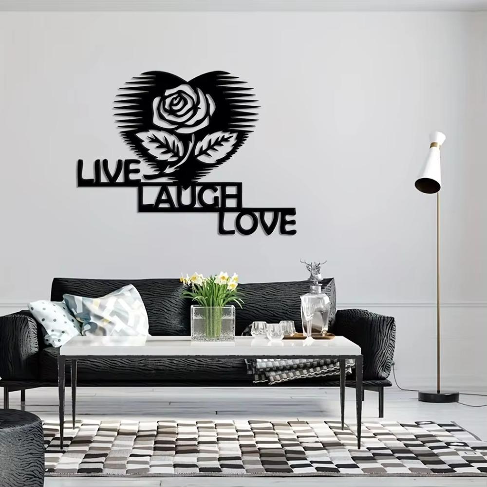 1pc Flower Live Laugh Love Sign Metal Wall Art, Home Decor Ornament, Stylish Wall Hanging, Ideal Housewarming Gift