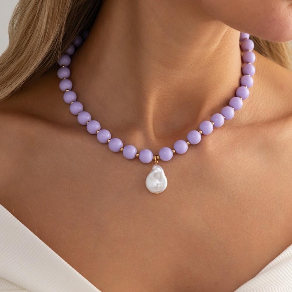 Round Imitation Pearl Pendant Necklaces Dopamine Color Colored Charms Jewelry Gifts