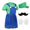 Girls Anime Cosplay Costume Game Character Dress with Hat Mustache Gloves Set Halloween Party Outfit Red Green