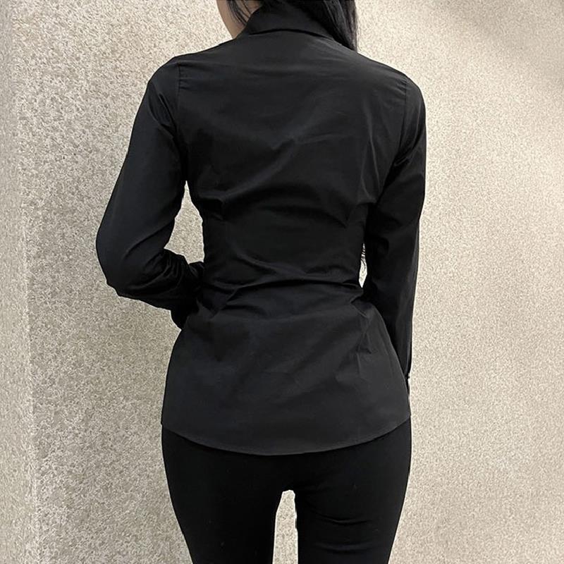 Облегающие винтажные белые рубашки Y2k, элегантные женские блузки Y2k, плиссированные тонкие топы с длинными рукавами в корейском стиле, популярная сексуальная мода