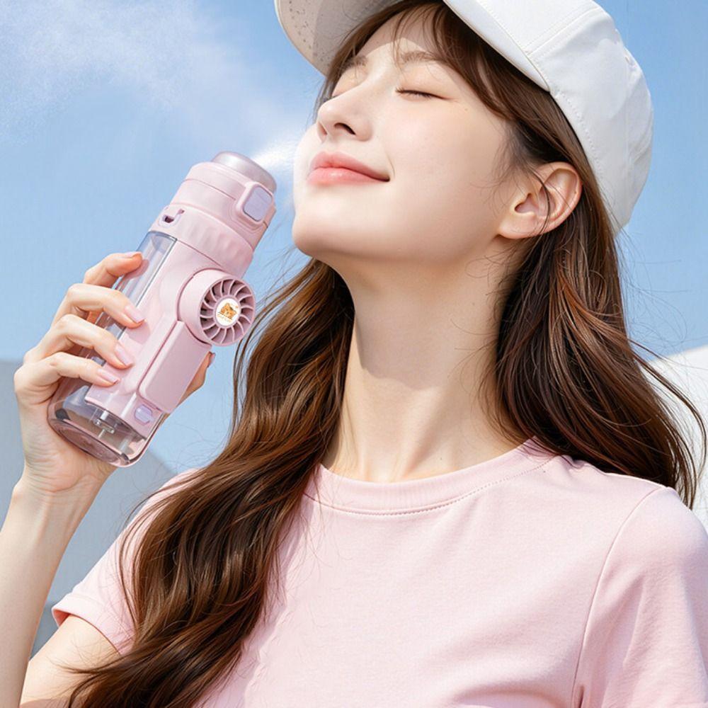 610 ML Mist Fan Water Bottle Leak-proof Summer Handheld Fan Practical Hydration Spray Fan Cup Gym