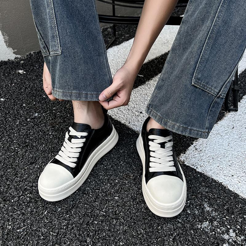 Fashion Fashion Mens Genuine Leather Thick Bottom Board Shoes Classics Casual Leather Slip on Outdoor Driving Sneaker Vulcanized Shoes