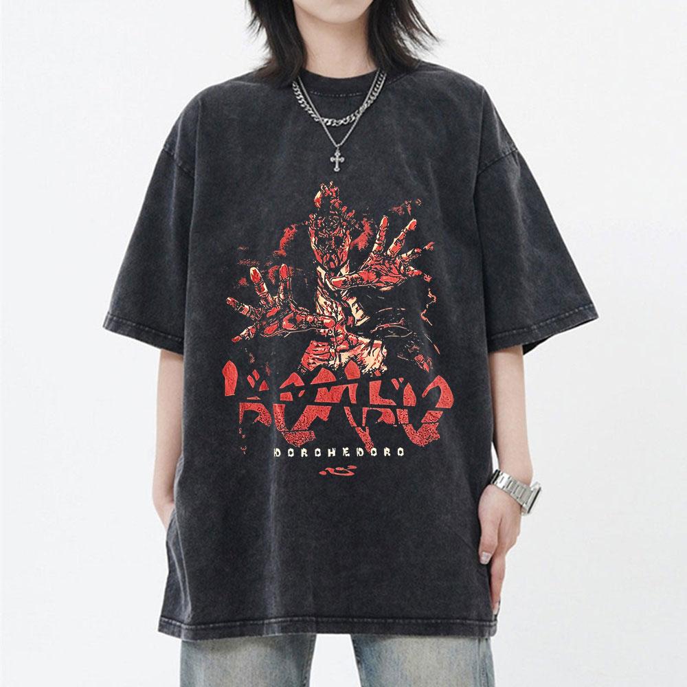 Japanese Anime Dorohedoro Kaiman Nikaido Shin Vintage Washed T-shirt Men Women Manga Graphic T-shirts Gothic Horror T Shirt Tops