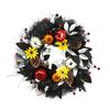 Halloween Wreath Decor With Plastic Skulls Maple Leaves Party Home Door Hanging Decoration