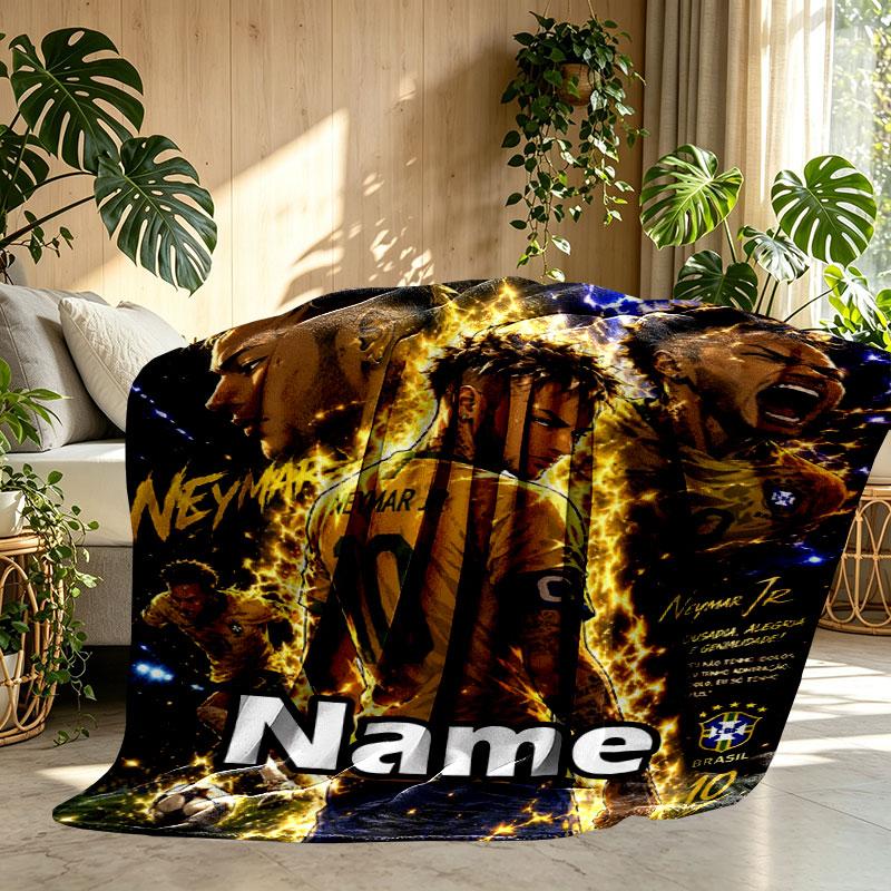 Custom Name Personalized Neymar Jr Print Blanket, Home Decor, Bedroom, Sofa, Camping, Couch, Gifts for Birthday Christmas
