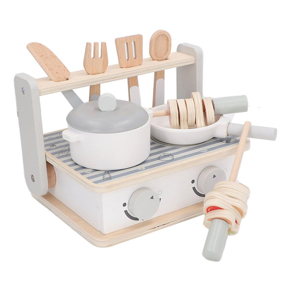 Kids Wooden Kitchen Barbecue Grill Toys Educational Simulation Kitchen Grill Cooking Playset