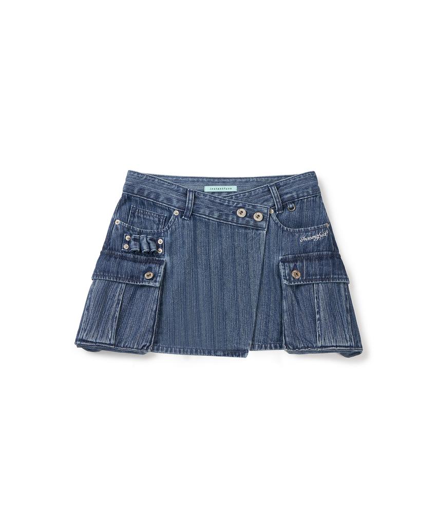 Instant Punk Denim Wrap Skirt - Blue