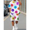 Cartoon Flower Print Summer Men's Short Sleeve Shorts Set Everyday Casual Men's T-shirt Outdoor Sports Men's Beach Shorts