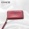 Used Coach Long Wallet Leather Pink With Strap