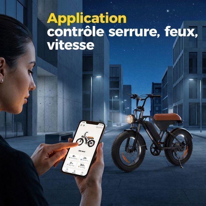 Vélo Électrique EB5 Max-Fat bike Tout Terrain-Roues 20*4.0"-250W-Batterie 48V 18.2Ah-Transmission à 7 vitesses-Autonomie 80km