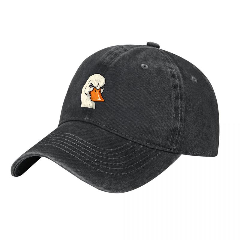 Duck Face Logo Washed Canvas Baseball Cap Unisex Adjustable Hat Casual Streetwear Style Fashionable Outdoor Sun Protection Hat