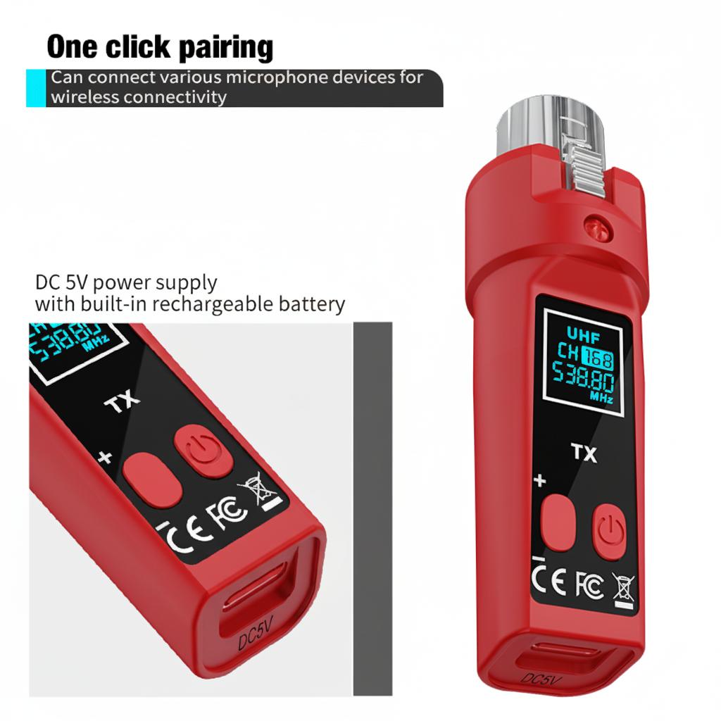UHF Wireless Converter Dynamic Condenser Universal Recharge XLR Transmitter and Receiver for Mic Audio Mixer Guitar