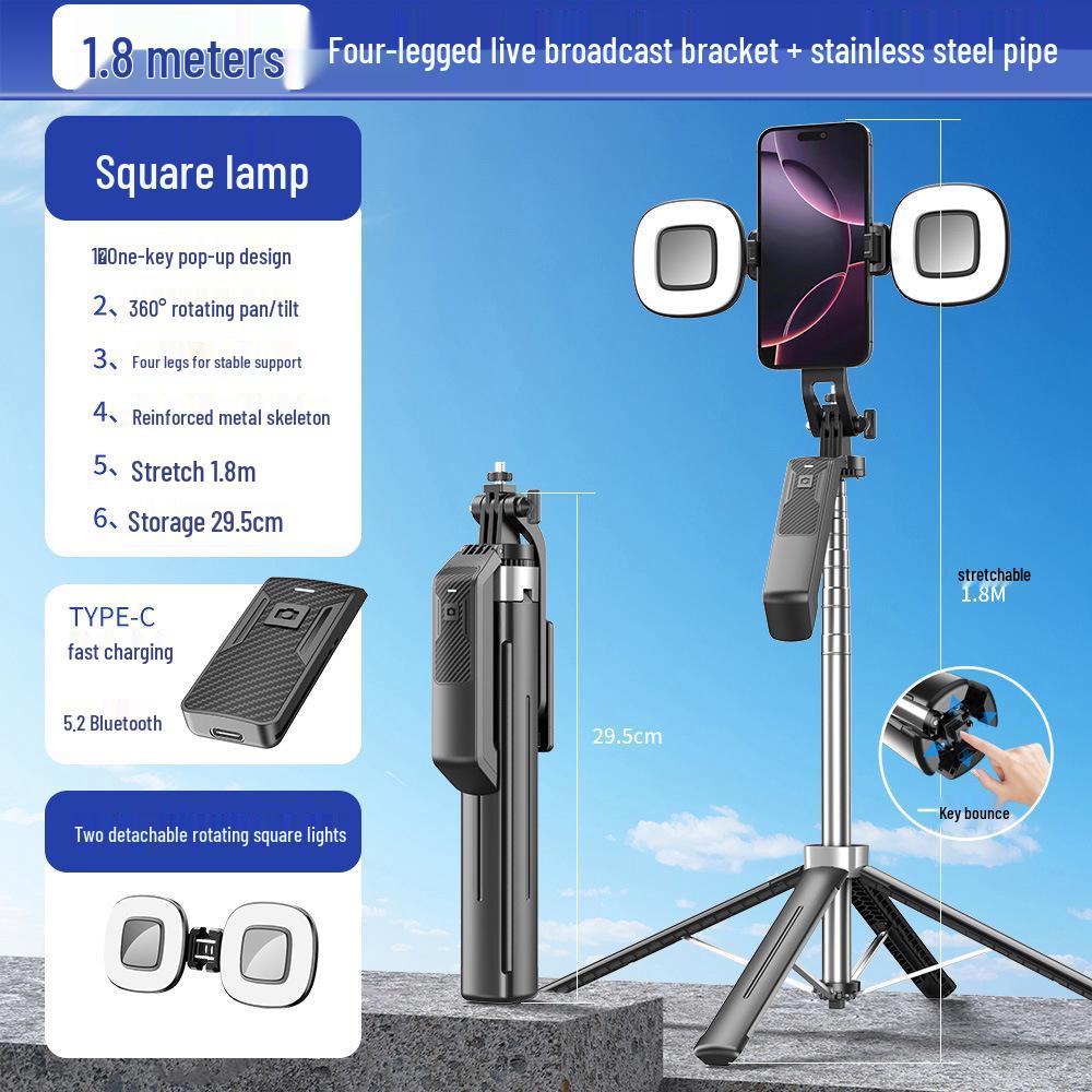 1.8m Aluminum Alloy Selfie Stick with Bluetooth Remote and Phone Holder for Live Streaming