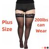 Plus Size Lace Black White Stockings Sexy Transparent Knee Socks Thigh High Long Socks with Anti-slip Fishnet Stocking for Women