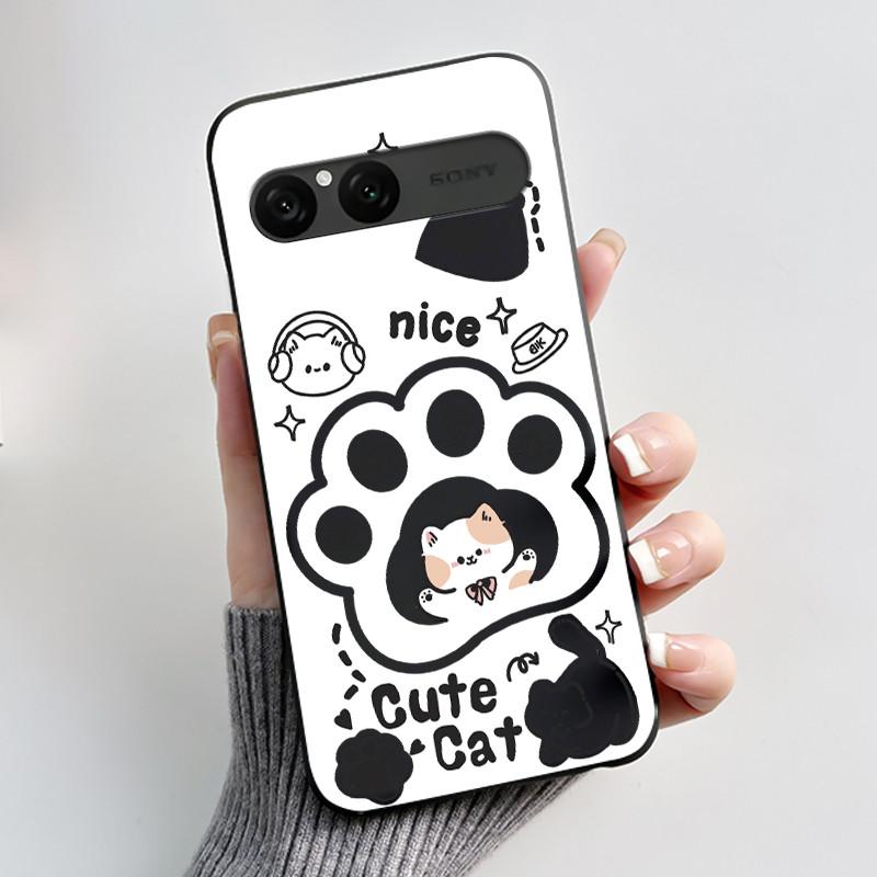 Cute Case For Sony Xperia 10 VII Fundas Capa Printing Shell Protective Cover Soft Silicone Cartoon Black Casing Coque