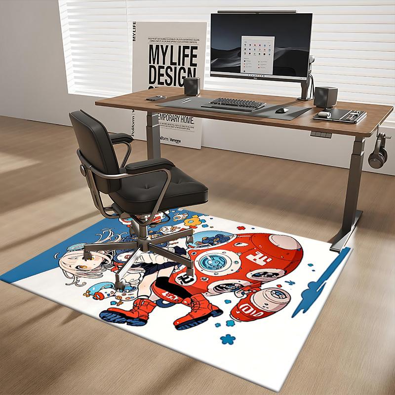 1pc Anime Cartoon Design Chair Mat, Cute Girl with Backpack and Robots Office Rug, Non-Slip Carpet for Home Decor, Suitable for All Seasons, Perfect G