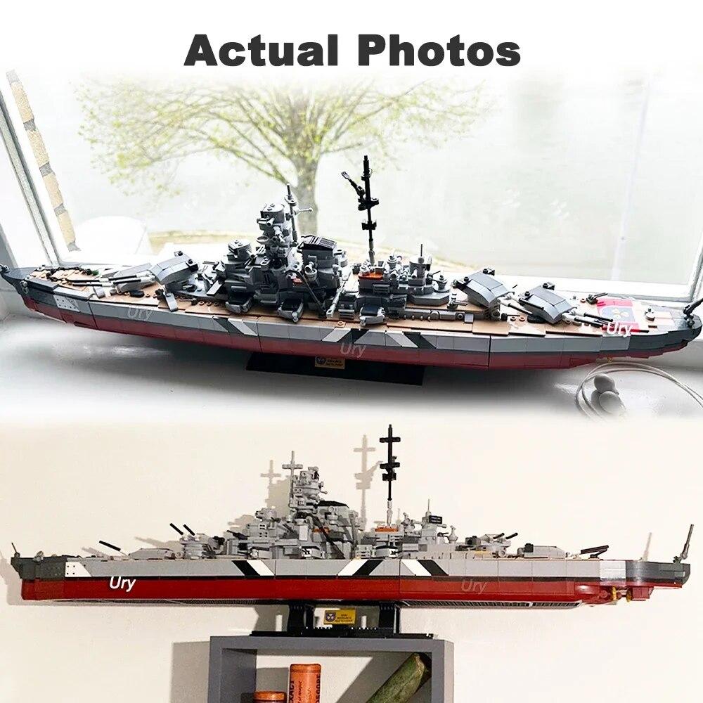 WW2 Military Warships KMS 2in1 Bismarck Battleship Fleet Collection Building Blocks Classic Model Toy for Kids Boy Gift