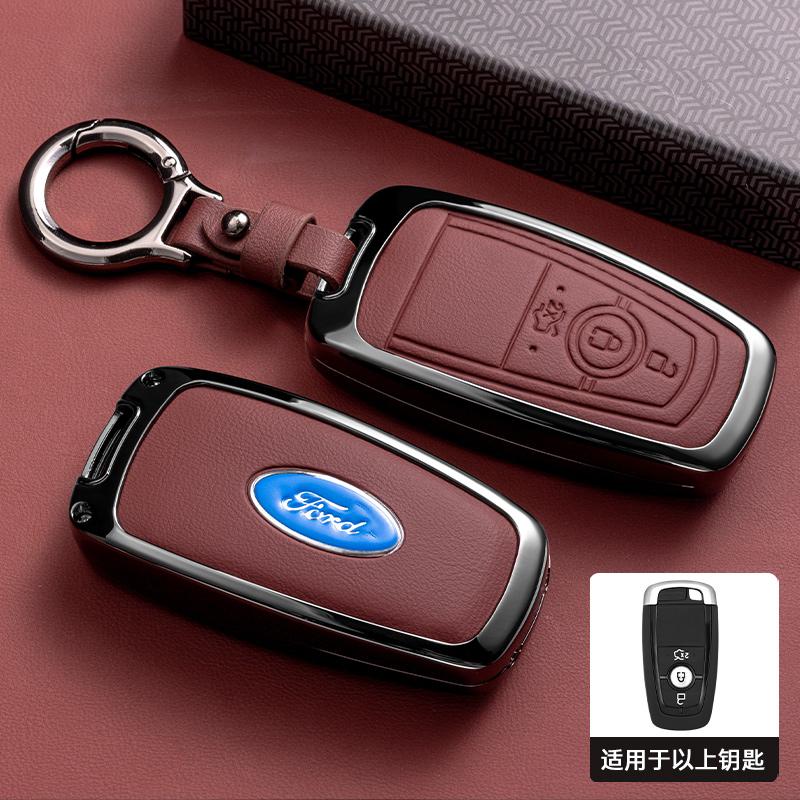 Leather Car Remote Key Cover Case for Ford Fusion Mustang Explorer F150 F250 F350 EcoSport Edge S-MAX Ranger Lincoln Mondeoertrr6