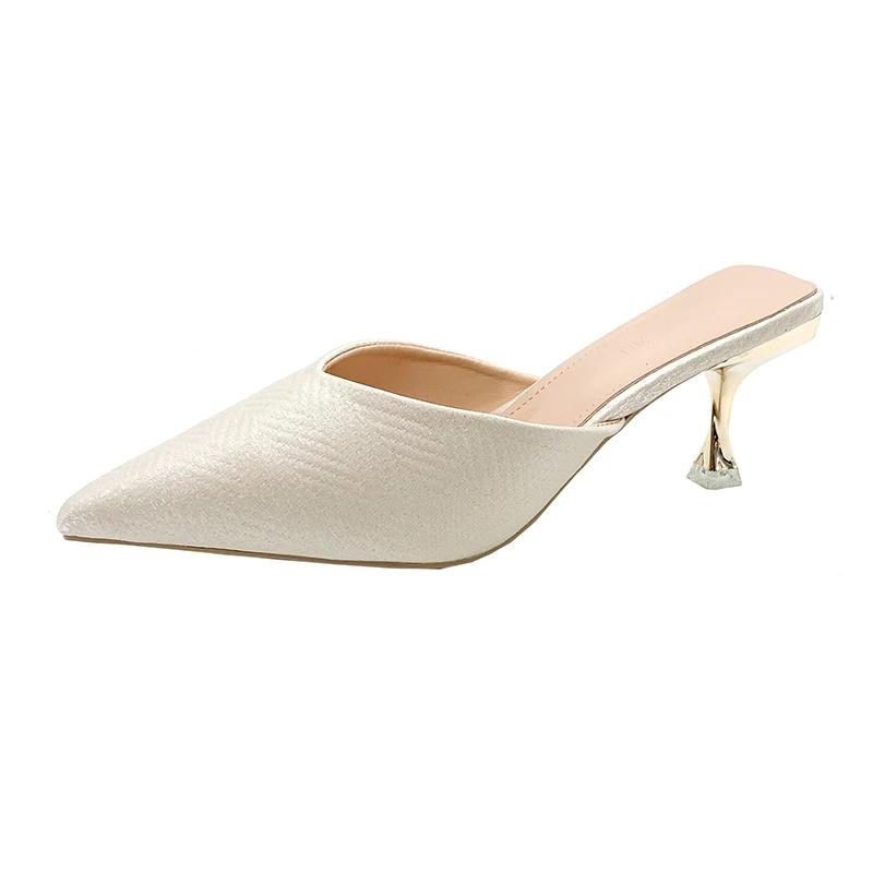 Мода Роскошь Женские Пляжные Туфли Тренды Женские Туфли-лодочки на Высоком Каблуке с Острым Носком Женские Дизайнерские Каблуки Мюли Шлепанцы