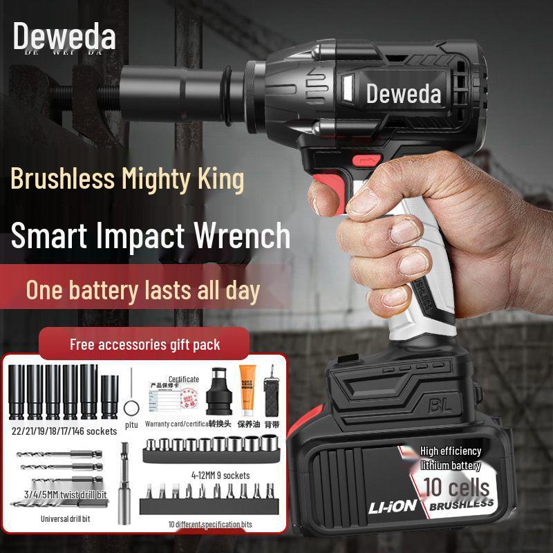 Powerful Brushless Electric Impact Wrench with Rechargeable Lithium Battery for Scaffolding, Carpentry, and Auto Repair