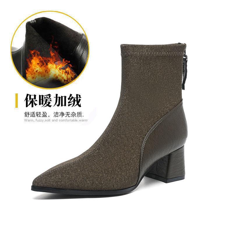 Тонкие остроносые сапоги на высоком каблуке 2024 года, новые женские сапоги на среднем каблуке, осенне-зимние сапоги средней высоты, модные сапоги на толстом каблуке, французские короткие сапоги