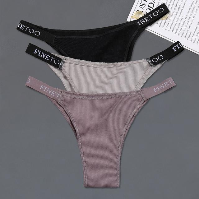 FINETOO Хлопковые трусики, 3 шт./компл., нижнее белье бикини с низкой посадкой, женские трусы с поясом и надписью, женские удобные трусы, женские трусики
