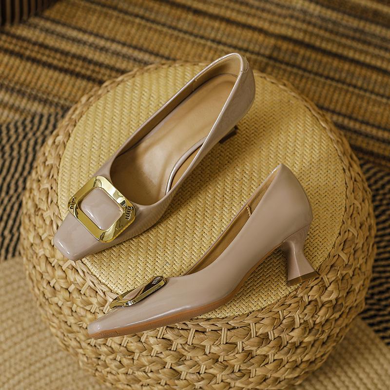 Французские туфли женские новинка весна-осень 2025 года легкие туфли на высоком каблуке квадратной формы лакированные красные туфли на высоком каблуке женские туфли-шпильки