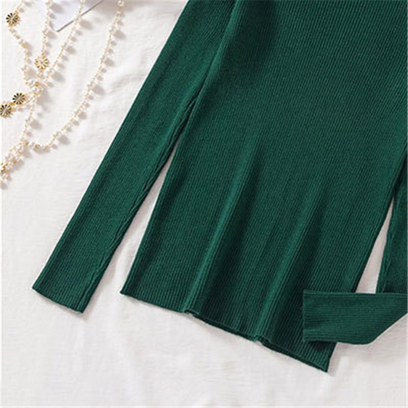 Long Sleeved Bottoming Knitted Sweater Women Autumn Winter Laciness Mock Neck Tight Fit Pullover Top