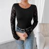 Spring Women's Solid Colour Lace Splicing Long Sleeve Slim Fit T-Shirt