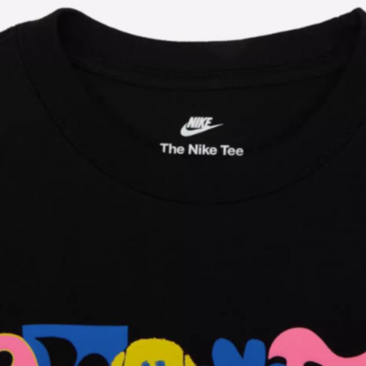 Nike Хлопковая футболка с короткими рукавами и принтом «Алфавит» и мультяшным принтом, мужские топы, черный DJ1348-010