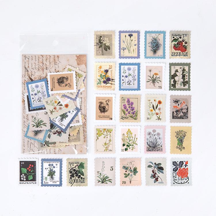 46pcs Vintage Stamp Butterfly Art paper Stickers Scrapbooking Decorative Stationery Junk Journal DIY Material Arts Deco Stickers