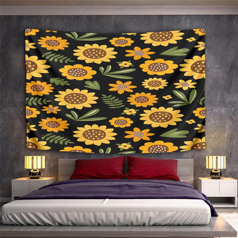 Sunflower Pattern on Black Background Pattern Wall Hanging Tapestry Decorative Tapestry Home Decor for Bedroom and Living Room