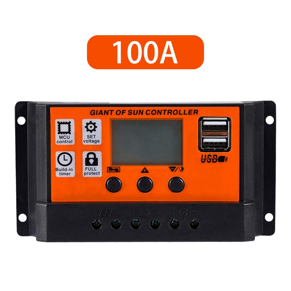 30A/60A/80A/100A PWM контроллер заряда солнечной батареи 5 В зарядное устройство для солнечной панели кондиционер для аккумулятора автомобильная солнечная панель светодиодный дисплей двойной USB