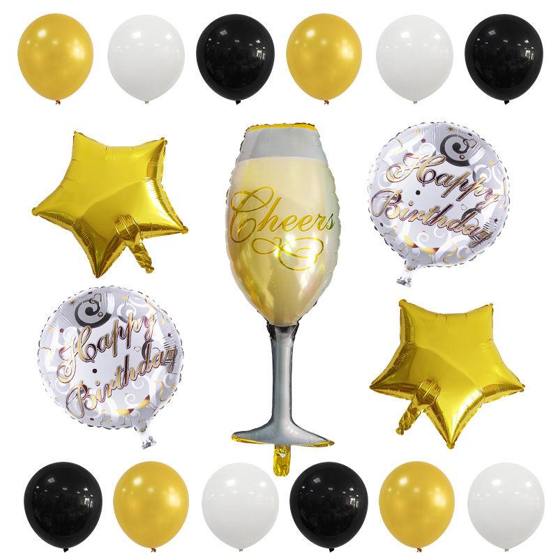 Beer-themed Aluminum Film Balloon Set, Birthday Party Aluminum Film Balloon Beer Bubble Wine Glass Bottle, Five-pointed Star Party Combination Set