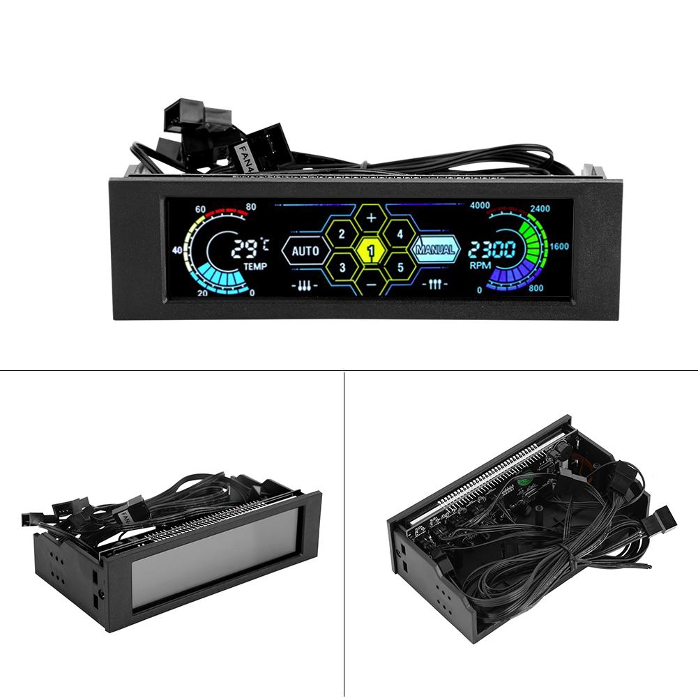 5 Fans Speed Controller CPU Temperature Sensor Computer Cooling Drive Bay Front LCD Panel