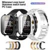 For Realme Watch 5 Case with three-jeweled Stainless Steel Band Full Protection Shell PC Cover and Milanese Loop Strap Set