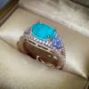 New High Quality Paraiba Rings Fashion Retro Blue Zircon Womens Ring Engagement Ring