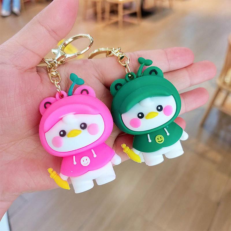 Cute Raincoat Blush Duck Keychain Silicone Figurine Car Accessory Gift For Friends