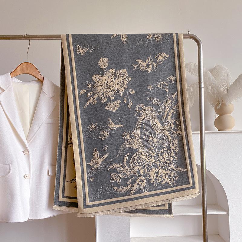 Imitation Cashmere Scarf Female Plant Retro Versatile Student Thickened Scarf Dual-Purpose Air Conditioner Shawl Outside