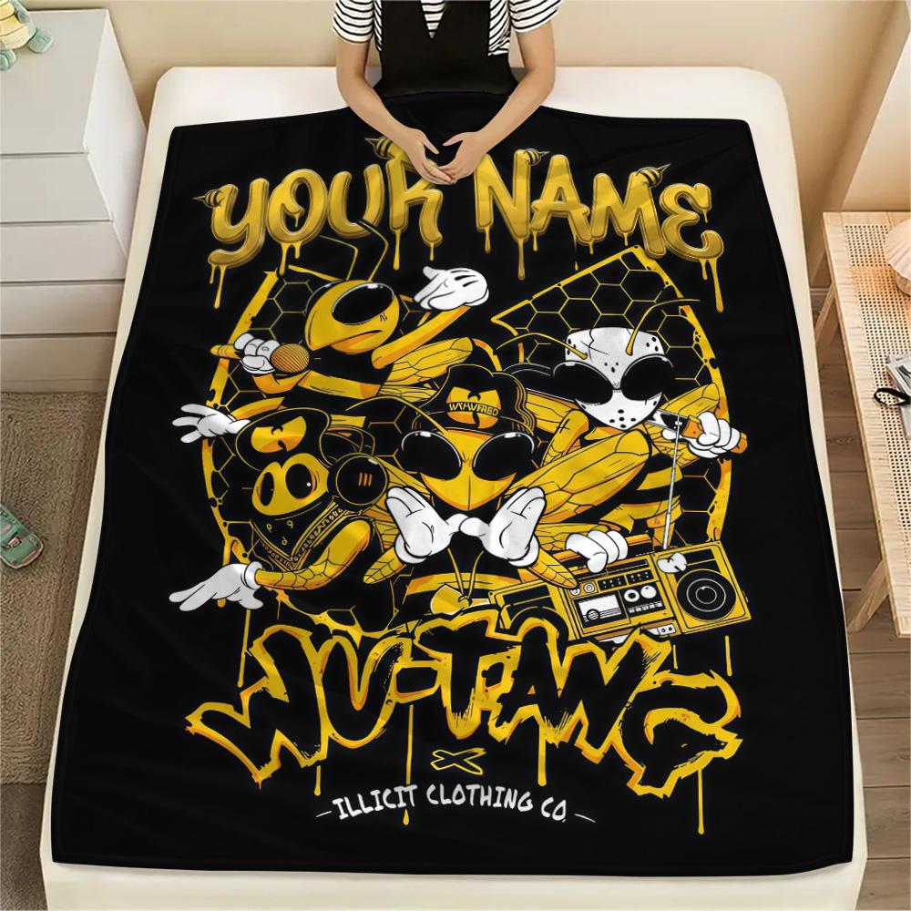 1PC Custom Name Wu-Tang Clan Patterned Flannel Blanket Suitable For All Seasons for Home Decor Warmth and Comfort Gifts Holiday Present -HE230