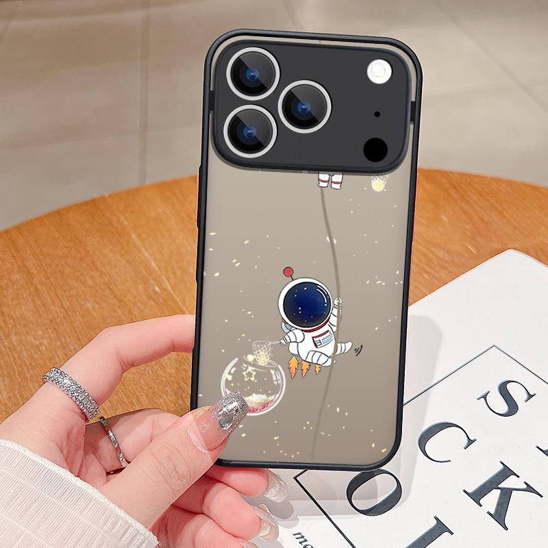 Cartoon Astronaut Phone Case For iPhone 17 Air 16 15 14 Pro Max 13 12 17 Pro 16e 11 Matte Shockproof Soft Edge Hard Cover Funda