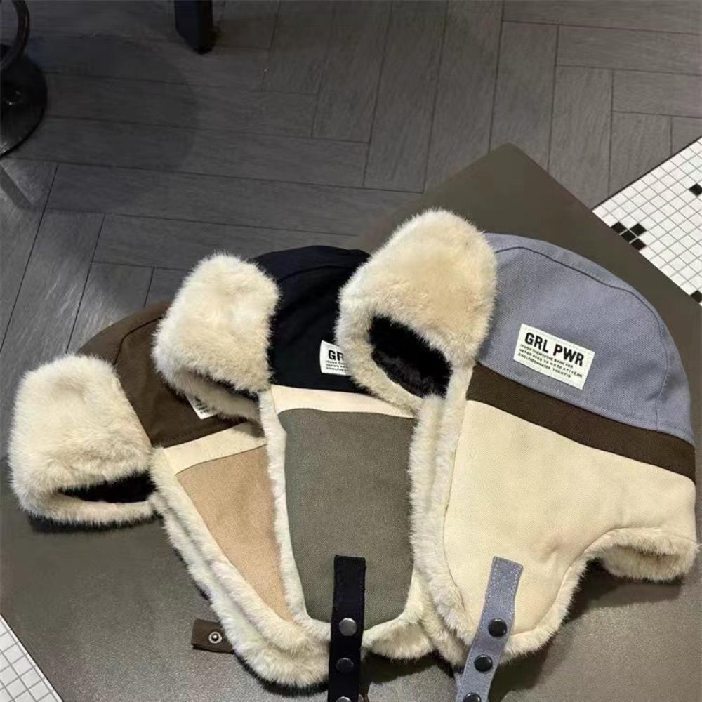 Color Splicing Lei Feng Hat Plush Earflap Cap Casual Skiing Pilot Hat Men